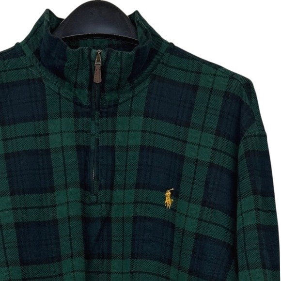 Polo Ralph Lauren Other - Polo Ralph Lauren Estate Rib Pullover Mens XL COTTON 1/4 Zip Green Black Plaid
